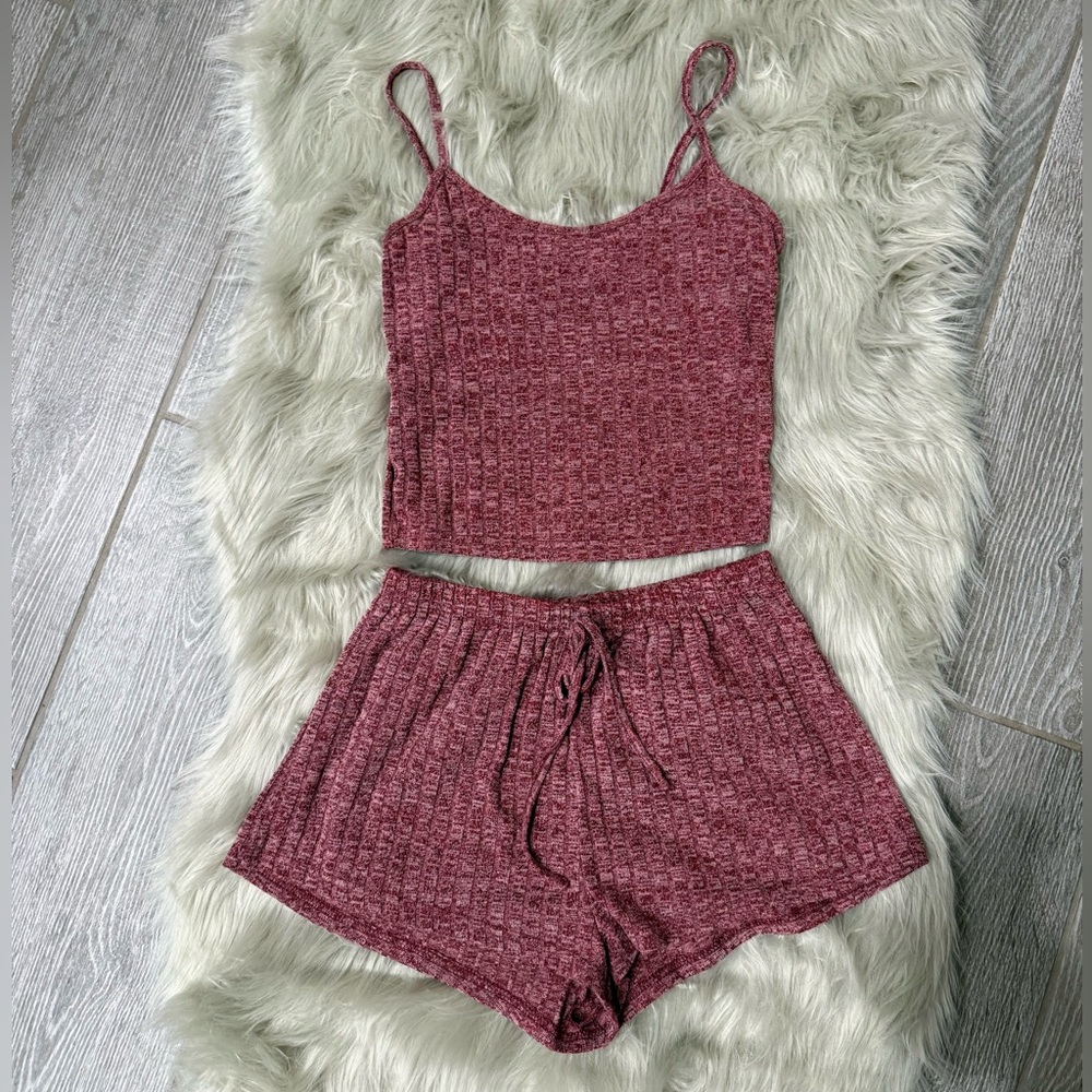 Cozy Ribbed Knit Pajama Set - Wine Pink - Picture 2 of 6
